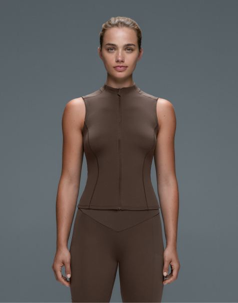 OYSHO Sleeveless zip t-shirt in brown - view 1