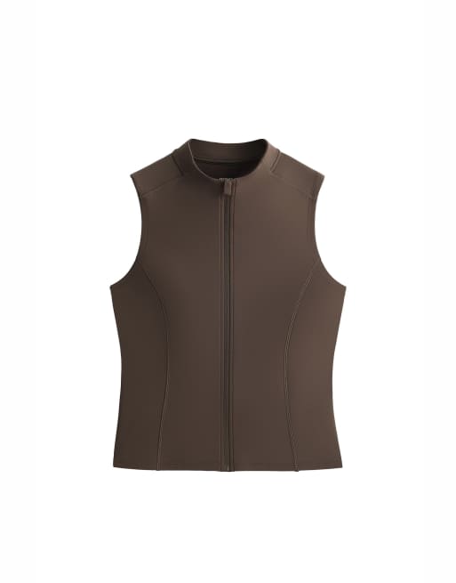 OYSHO Sleeveless zip t-shirt in brown, 6 of 6