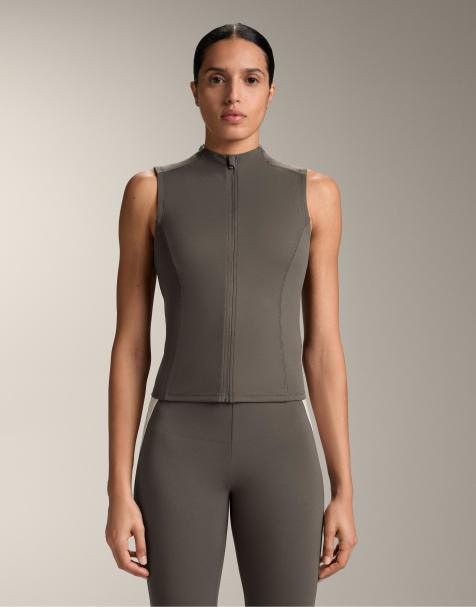 OYSHO Sleeveless zip t-shirt in coal - view 1