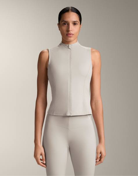 OYSHO Sleeveless zip t-shirt in taupe - view 1