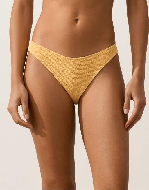 OYSHO - Slip bikini a copertura media gialli effetto stropicciato e con taglio a U
