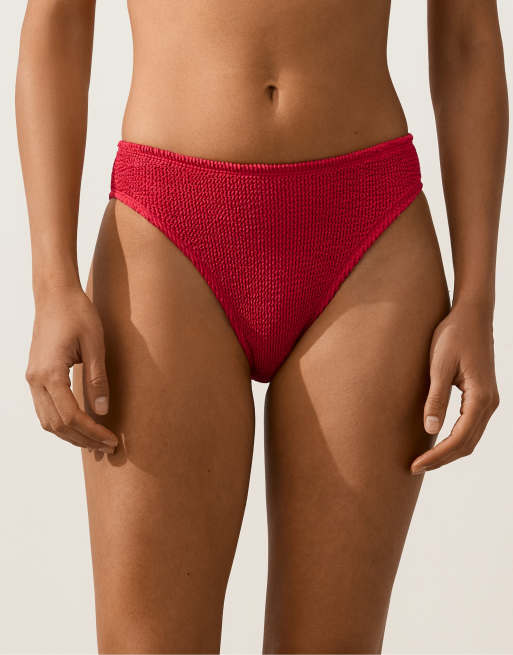 OYSHO - Slip bikini a copertura media rossi effetto stropicciato e con taglio a U