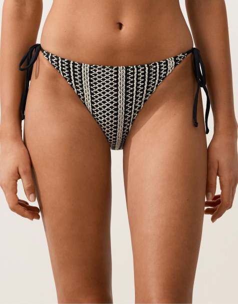 OYSHO - Slip bikini a media copertura all'uncinetto neri - view 1
