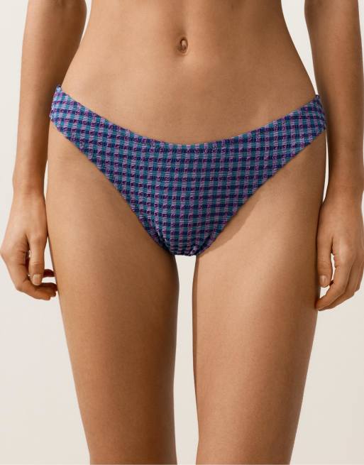 OYSHO - Slip bikini a media copertura blu navy con taglio a U