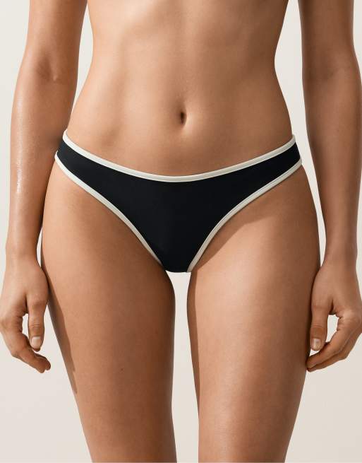 OYSHO - Slip bikini a perizoma neri con taglio a U e finiture a contrasto, 2 di 4