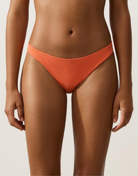 OYSHO - Slip bikini a U in piqué arancione a copertura media - view 1