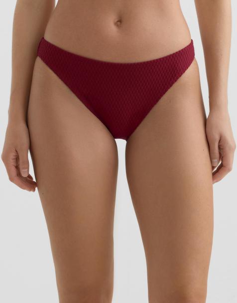 OYSHO - Slip bikini classici in jacquard color bordeaux a quadretti - view 1