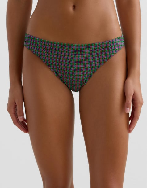 OYSHO - Slip bikini classici verde mare a quadretti - view 1