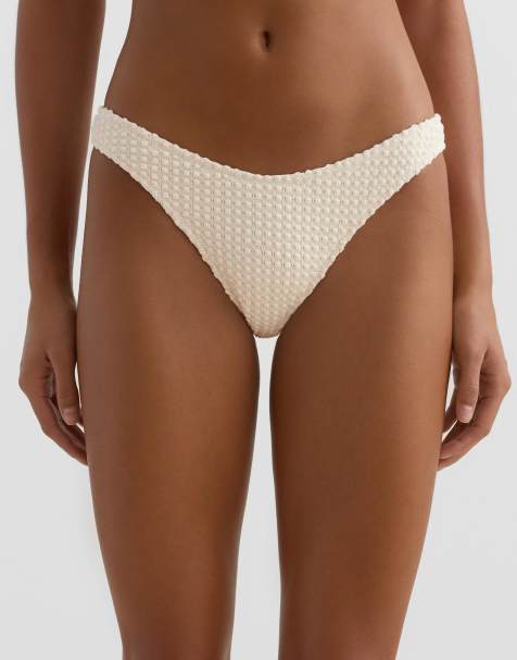 OYSHO - Slip bikini écru a copertura media all'uncinetto con trama a bolle e taglio a U - view 1