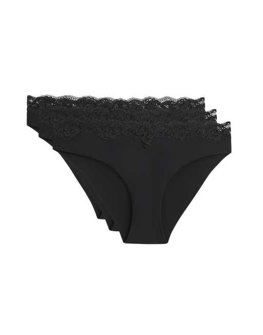 OYSHO slip bikini in misto poliammide con taglio laser e scollo a V in pizzo nero, 1 di 7