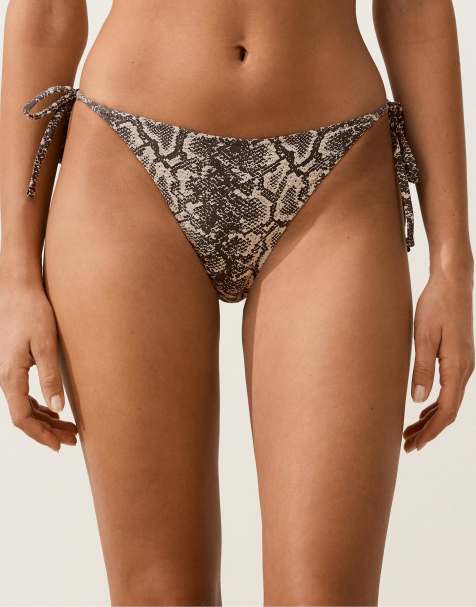 OYSHO - Slip bikini neri a media copertura effetto serpente - view 1