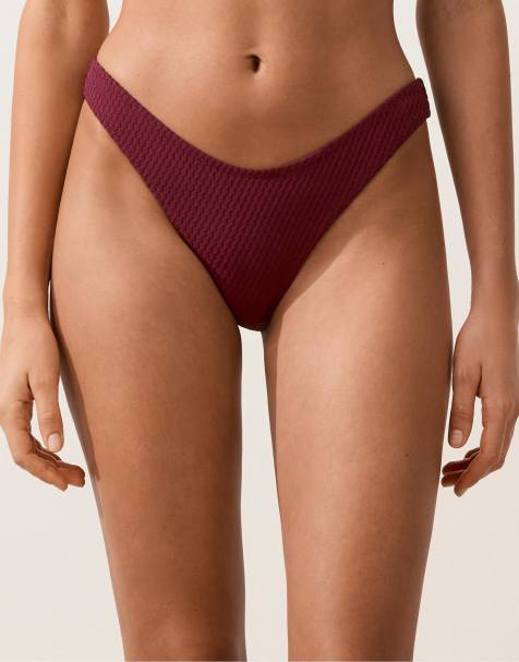 OYSHO - Slip bikini stile brasiliana in jacquard viola a quadretti con taglio a U - view 1