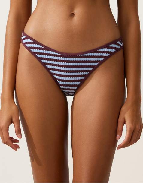 OYSHO - Slip bikini viola a media copertura a righe testurizzate bicolore - view 1
