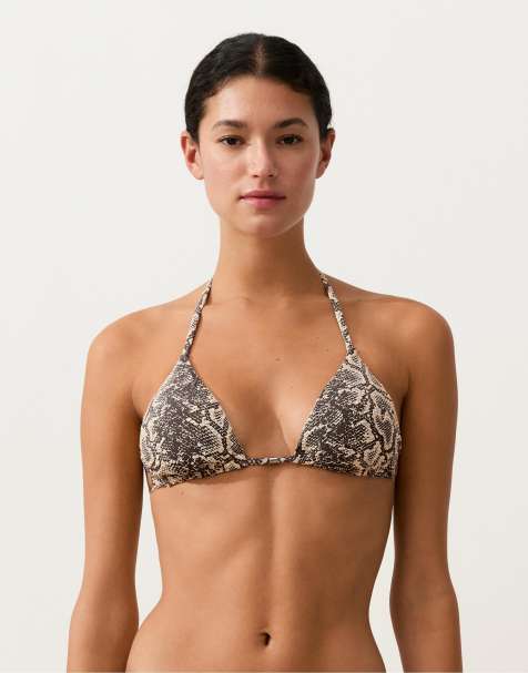 OYSHO Snake print triangle bikini top in black