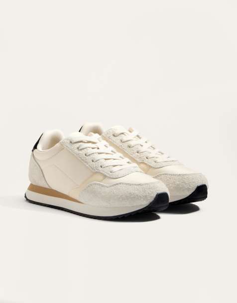 Oysho – Sneaker aus Nylon in Beige mit farblich abgesetzter Sohle - view 1