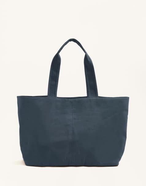 OYSHO Soft shopper bag with zip in dark blue - view 1