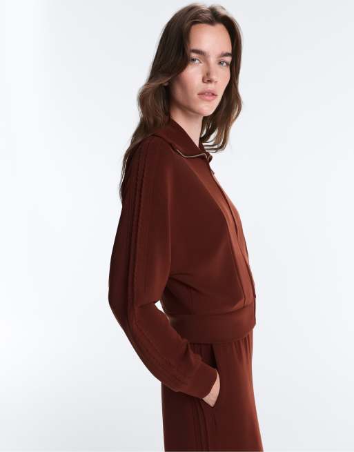 OYSHO Soft-touch modal bomber jacket in brown, 6 of 7