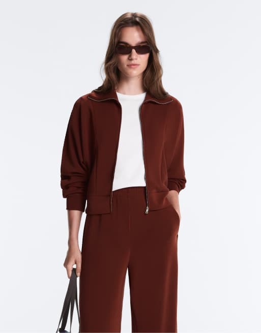 OYSHO Soft-touch modal bomber jacket in brown, 7 of 7