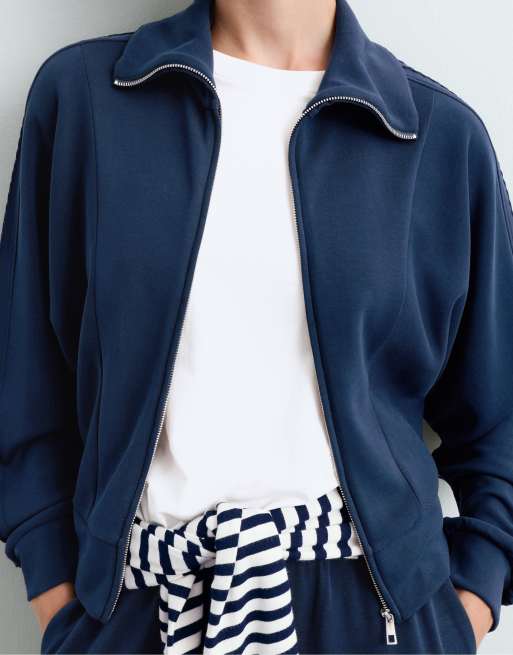 OYSHO Soft-touch modal bomber jacket in navy, 5 of 7
