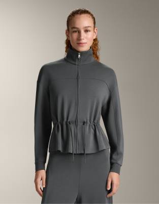 Oysho Women's Grey Soft-Touch Modal Jacket With Adjustable Waist And High Collar In