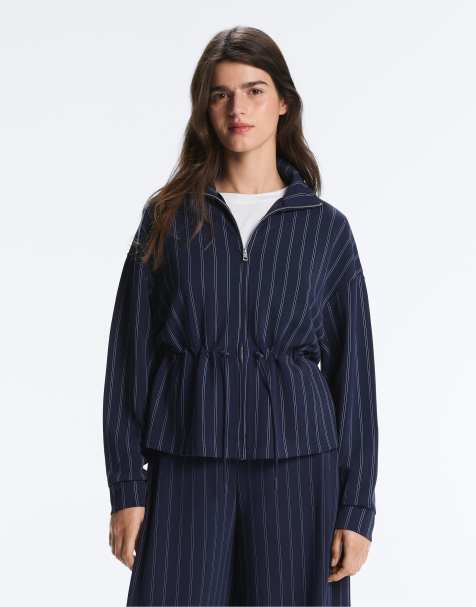 OYSHO Soft-touch modal jacket with adjustable waist and high collar in navy - view 1