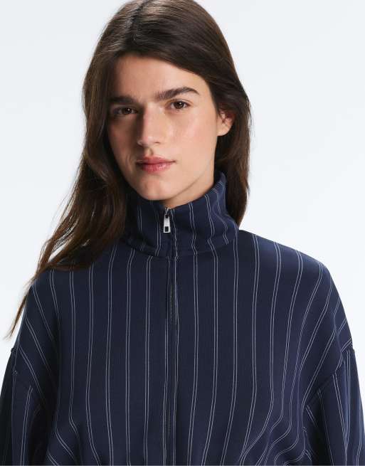OYSHO Soft-touch modal jacket with adjustable waist and high collar in navy, 4 of 4