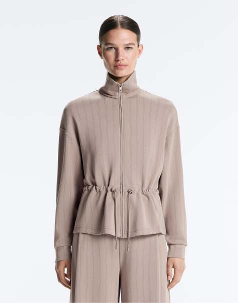 OYSHO Soft-touch modal jacket with adjustable waist and high collar in pale taupe - view 1