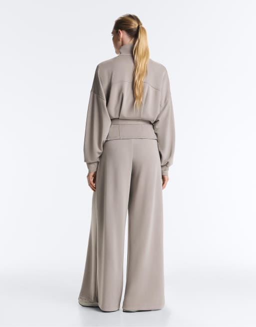 OYSHO Soft-touch modal jacket with corset belt in pale taupe, 3 of 4