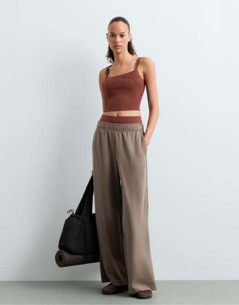 OYSHO Soft-touch modal wide straight-leg rib trousers in mink