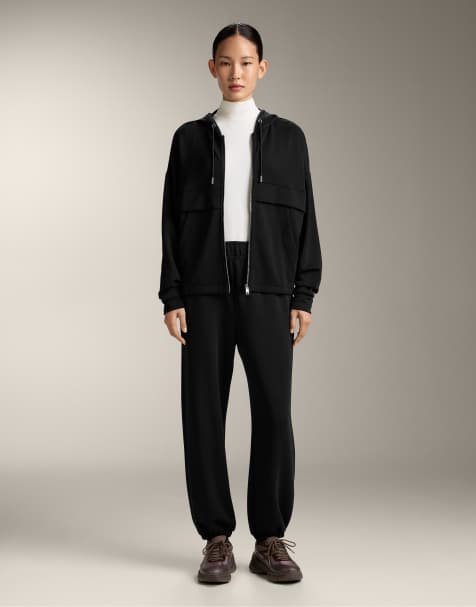 OYSHO Soft-touch modal zip-up sweatshirt in black - view 1