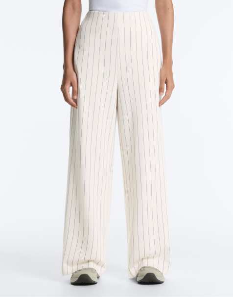OYSHO Soft-touch pinstripe wide-leg trousers with modal in ecru - view 1