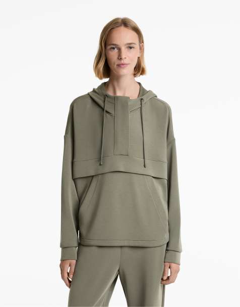 OYSHO Soft-touch sweatshirt with modal and zip in green - view 1