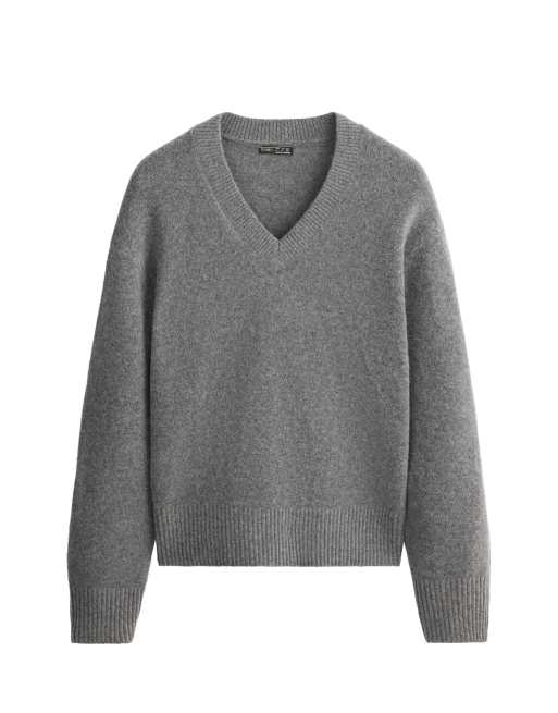 OYSHO Soft-touch v-neck jumper in grey, 4 of 4