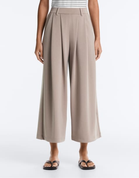 OYSHO Soft-touch wide-leg crop trousers with modal and pleats in mid-mink - view 1