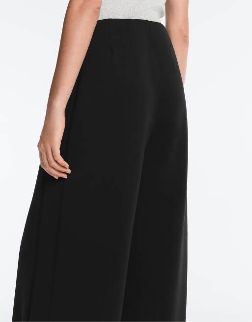 OYSHO Soft-touch wide-leg trousers with modal and faggoting embroidery in black, 3 of 4