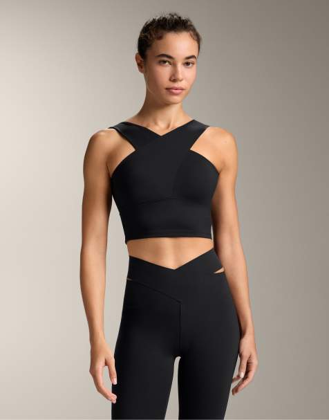 OYSHO - Sort kompressions-tanktop med krydset front - view 1