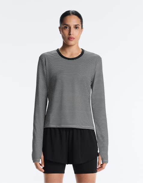 OYSHO - Sort stribet og langærmet teknisk-T-shirt - view 1