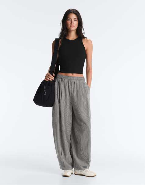 OYSHO - Sorte ballonbukser i lyocell-blanding med gingham-tern - view 1