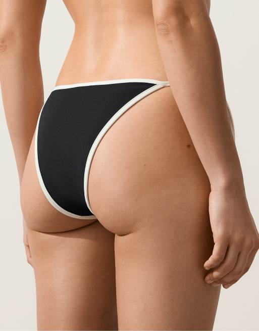OYSHO - Sorte bikini-briefs med medium dækning, bindebånd i siderne og kontrasterende kanter, 3 af 4