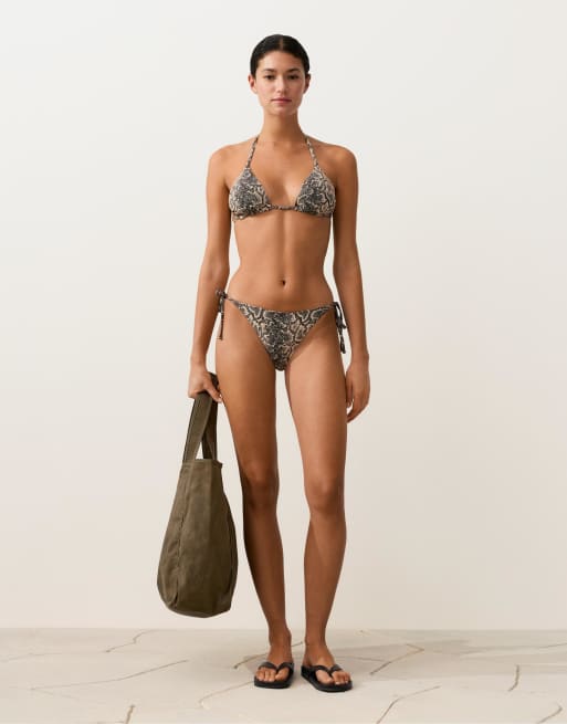 OYSHO - Sorte bikinitrusser med medium dækning og slangeprint, 2 af 4