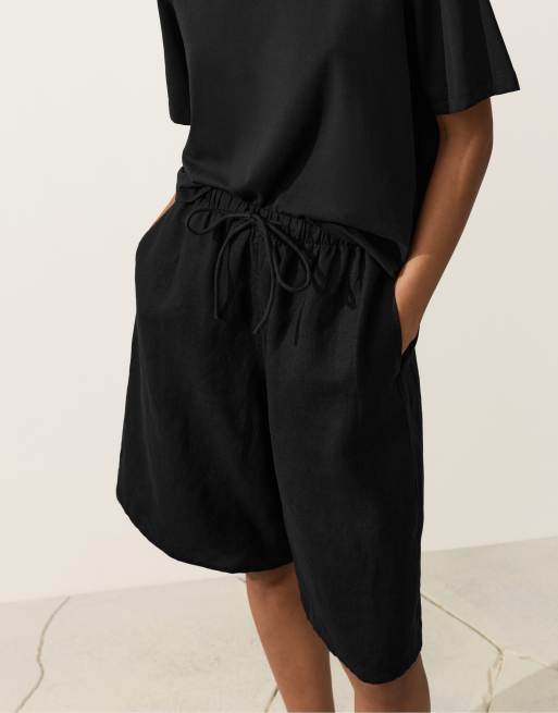 OYSHO - Sorte midi-bermudashorts i 100% hør, 3 af 4
