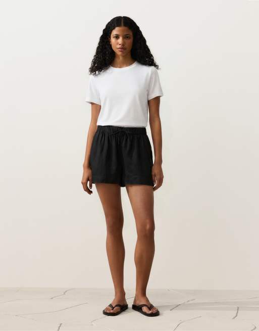 OYSHO - Sorte shorts med mellemhøj talje i 100% hør, 2 af 4