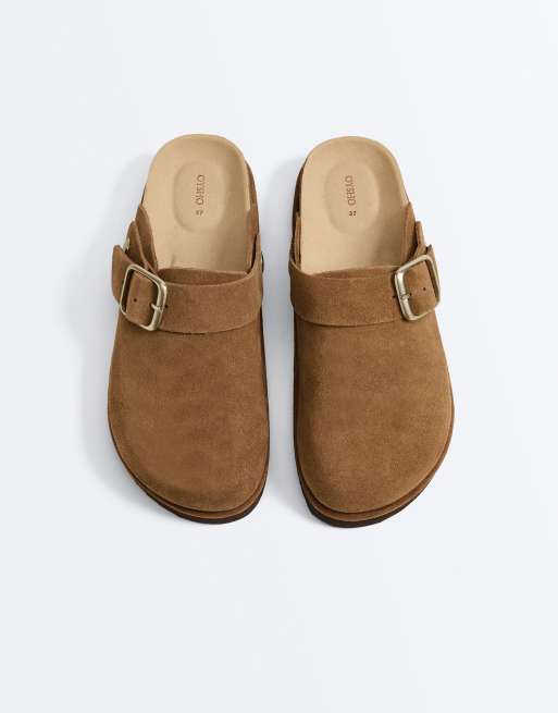 OYSHO Split-leather buckled mules in brown, 4 of 7