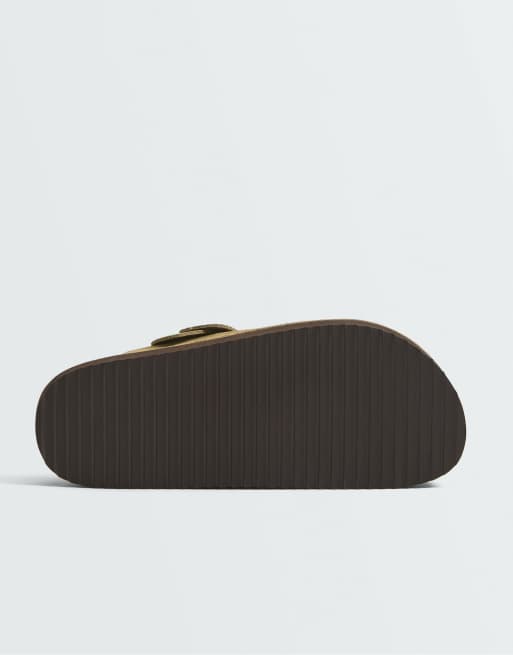 OYSHO Split-leather buckled mules in khaki, 7 of 7