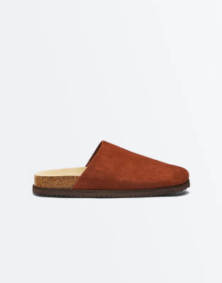  Split leather mules in burnt orange