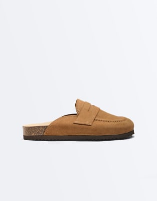  Split-suede mules in toasted brown