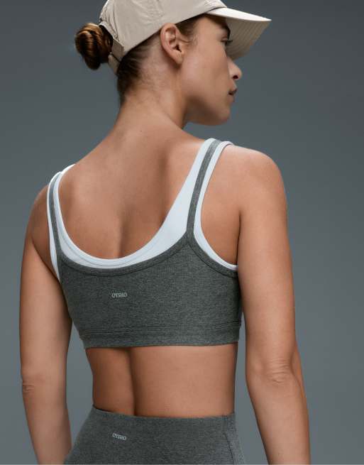 OYSHO Sport-BH mit mittlerem Halt und Ripp-Overlay in Dunkelgrau, 3 von 7
