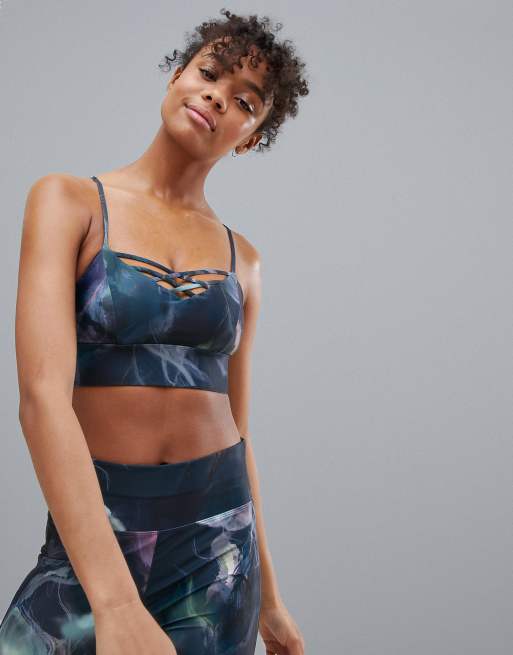 Oysho sport bra in marble print