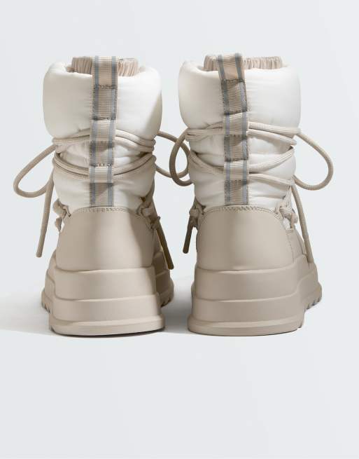 OYSHO stivali après-ski stringati in nylon écru, 5 di 6