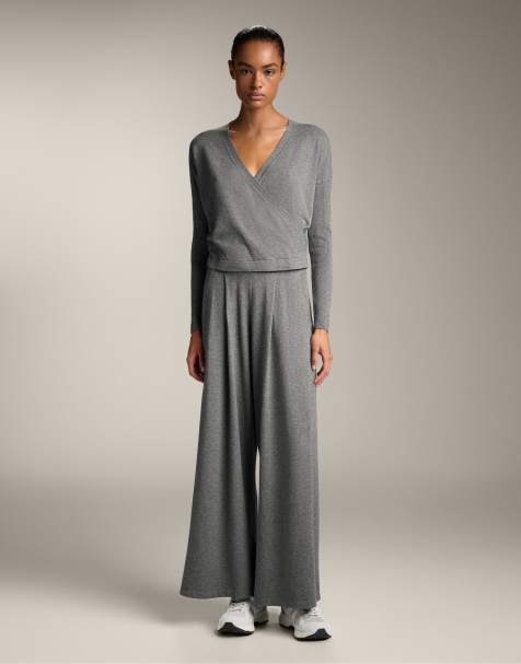 OYSHO Straight fit knit trousers in grey melange - view 1